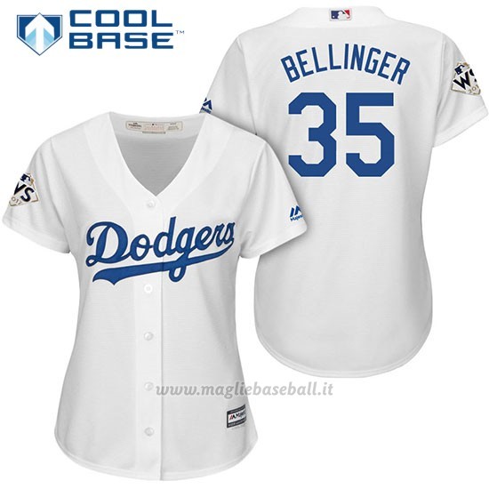 Maglia Baseball Donna Los Angeles Dodgers 2017 World Series Cody Bellinger Bianco Cool Base